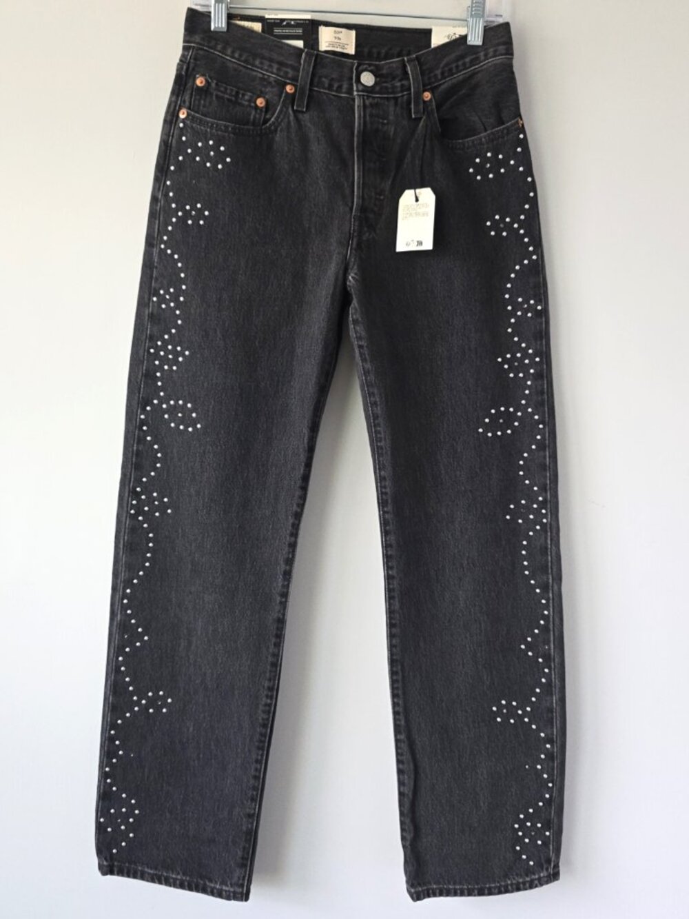 Levi’s Premium 501 90s Straight Jeans 26 Black Stud Embellished NWT